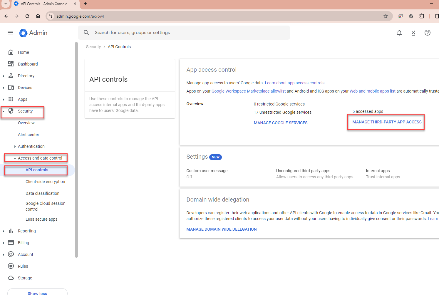 Manage 3rd Party app access.